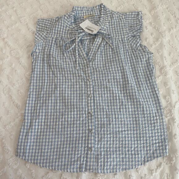 Lovestitch Felicity Flutter Sleeve Top Womens Size Small Gingham 100% Cotton - Picture 2 of 5